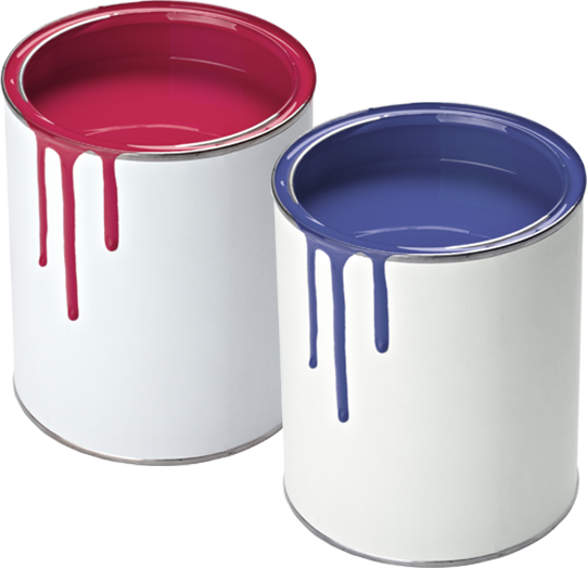 Blue and red paint cans